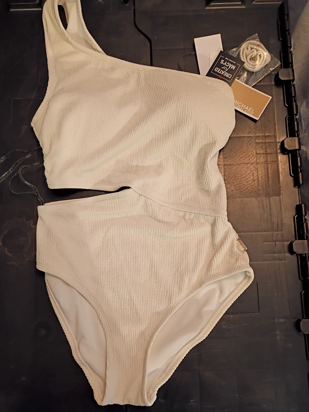 Size 8 - Michael Kors Cream Textured One-Shoulder Swimsuit